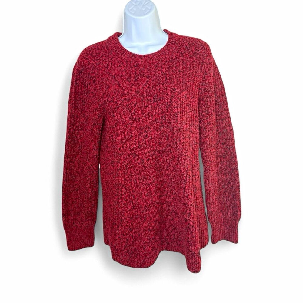 Athleta Sierra Crew Sweater Red Marled Chunky Knit Wool Blend Pullover Size Med